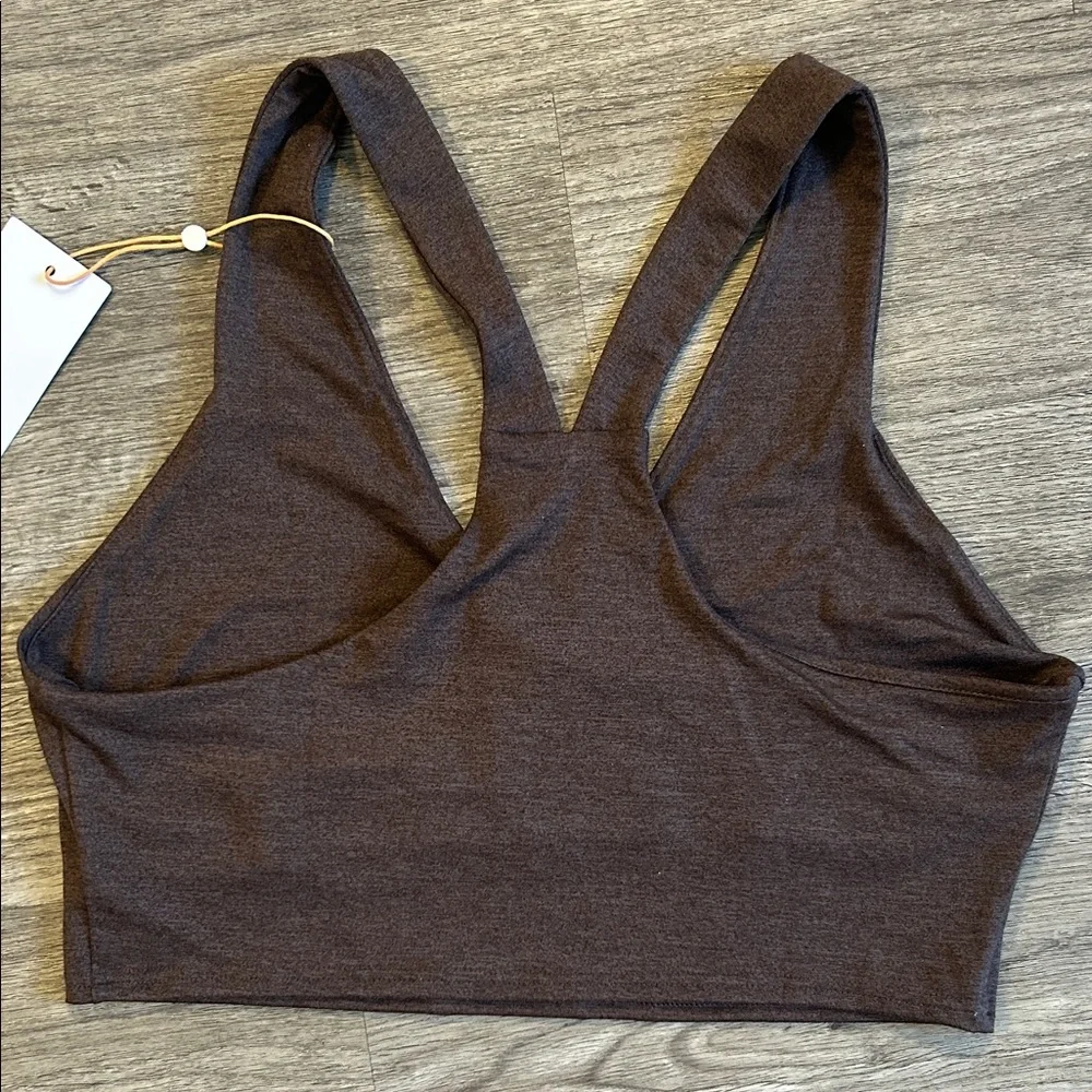 Quince Ultra Soft V Neck Crop Tank Built In Bra NWT Heather Espresso Brown - Picture 6 of 9